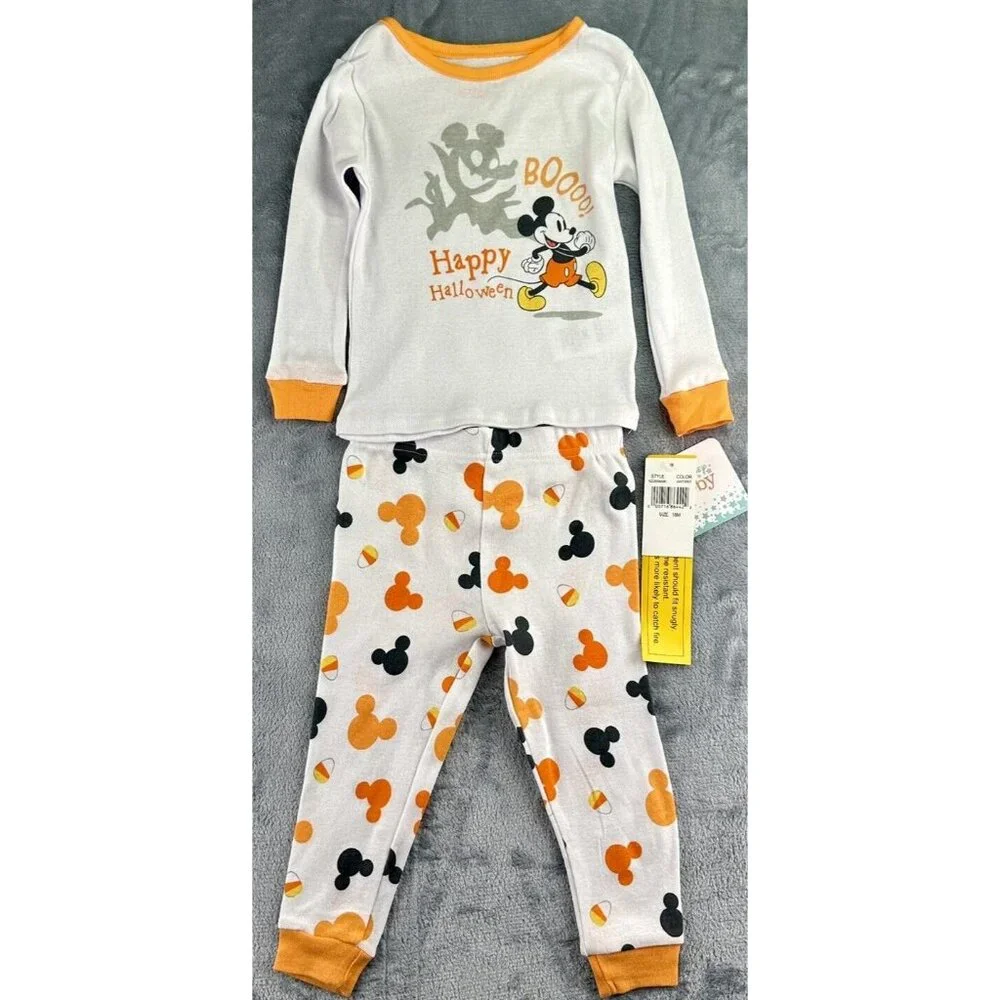 DISNEY Mickey Mouse 2‎ Pc Pajama Set Girl's Sz 18 mos. Orange Spookie Cotton NWT